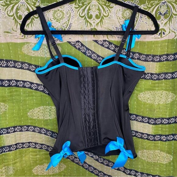 Y2K Morbid Threads Black and Turquoise Corset Bustier Size 36B - Picture 6 of 10